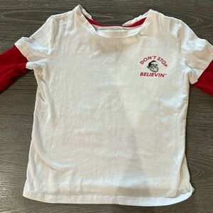 Don't Stop Believin' Kids White and Red Shirt